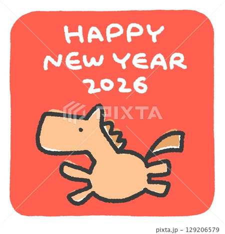 シンプルでかわいい走る馬の年賀状　2026年　正方形・SNS・LINE用・Instagram用 129206579