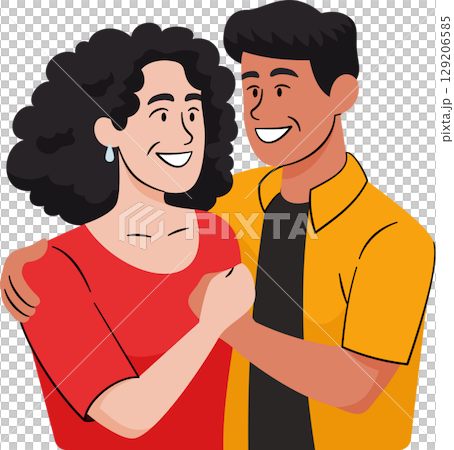 Male and female couples embrace each other in love with ethnic diversity and skin color 129206585