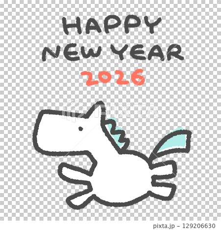 2026年簡單可愛的奔跑白馬新年賀卡。方形，適用於 SNS、LINE 和 Instagram。 129206630