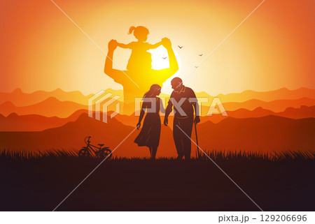 Generations of Love and Father and Daughter at Sunset Generations of Love and Father and Daughter at Sunset 129206696