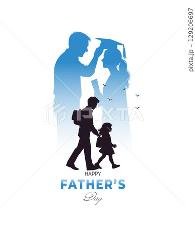 Father's Day Silhouette Art Showing Growth and Graduation Father's Day Silhouette Art Showing Growth and Graduation 129206697