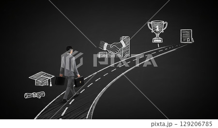 成功への軌跡！チョークアート風に描かれた成長 129206785