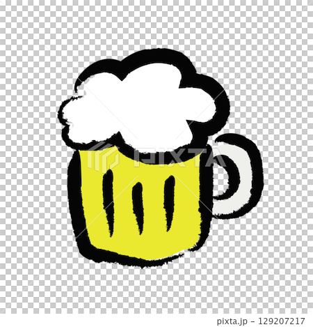 筆で描いた、ビールジョッキのアイコン・ロゴ・イラスト 129207217