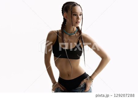 beautiful girl with braids. latin hip-hop style dancer 129207288