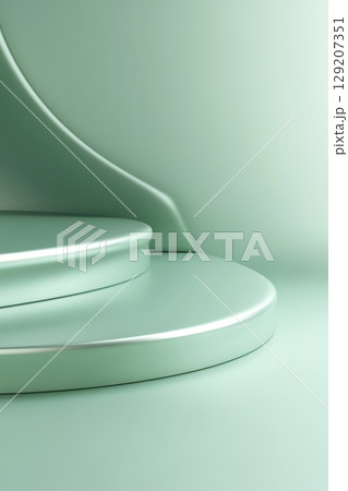 Sleek metallic green background features subtle shamrock patterns with soft reflections, providing a striking space ideal for showcasing bold text or creative designs 129207351