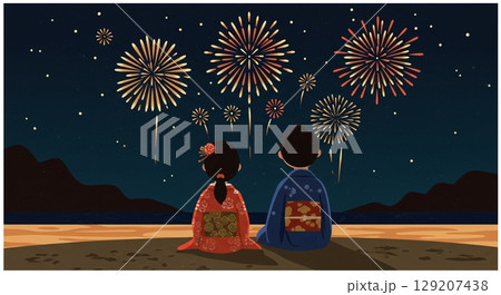 大輪の花!夜空に咲き誇る夏の夜の花火 大輪の花!夜空に咲き誇る夏の夜の花火 129207438