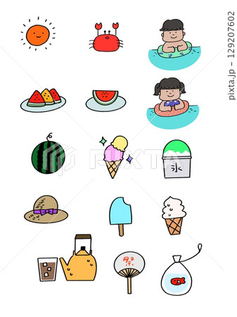 夏のイラストセット 夏のイラストセット 129207602