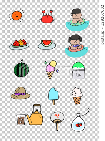 夏のイラストセット 夏のイラストセット 129207602