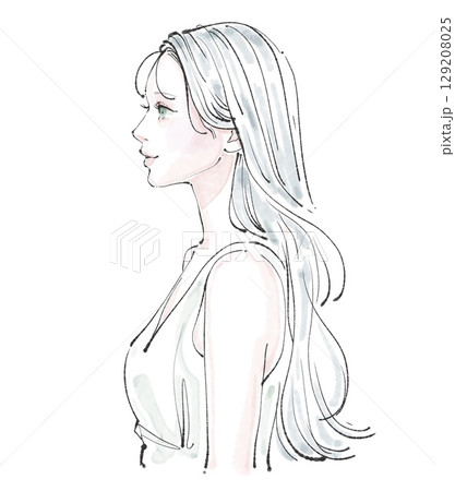 水彩画・手描きの女性・女の子のイラスト素材 129208025