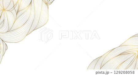 Vector japanese line gold cloud background, corners curve vintage design. Wave chinese illustration, oriental organic decoration, abstract fancy pattern 129208058
