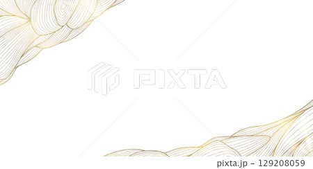 Vector japanese line gold cloud background, corners curve vintage design. Wave chinese illustration, oriental organic decoration, abstract fancy pattern 129208059