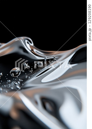 A striking water background features high contrast and a jet-black surface, where subtle light reflections create an atmosphere of exclusivity and sophistication, inviting contemplation and awe 129208190