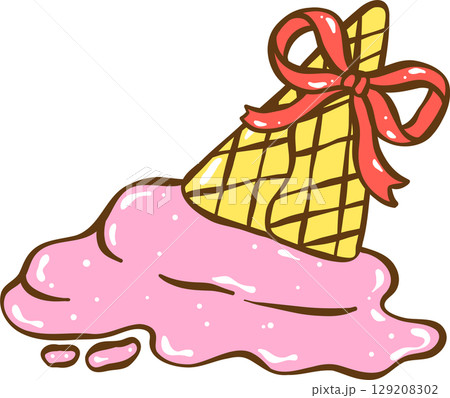 Messy Coquette, Cute yellow melting smiley smiling face icon with ribbon bow Doodle Hand Drawn Messy Coquette, Cute yellow melting smiley smiling face icon with ribbon bow Doodle Hand Drawn 129208302