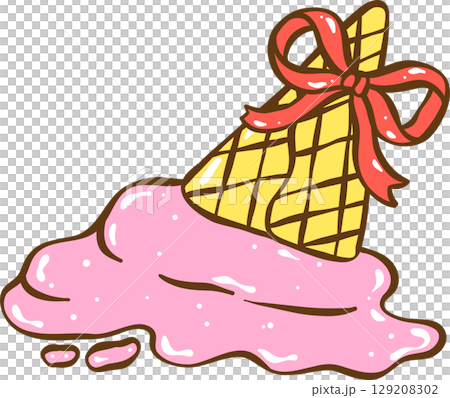 Messy Coquette, Cute yellow melting smiley smiling face icon with ribbon bow Doodle Hand Drawn Messy Coquette, Cute yellow melting smiley smiling face icon with ribbon bow Doodle Hand Drawn 129208302