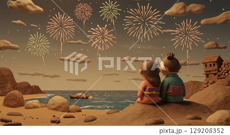 大輪の花！夜空に咲き誇る夏の夜の花火 129208352