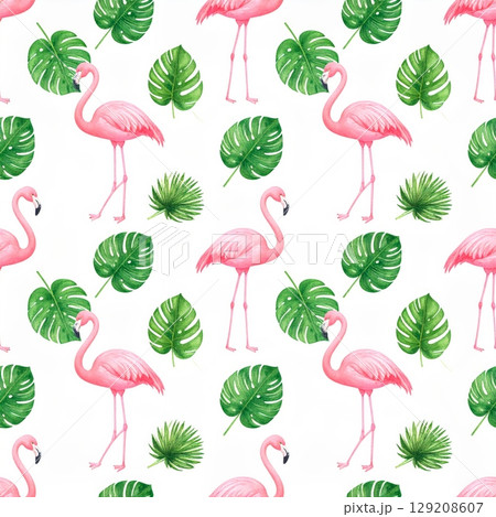 Seamless pink flowers vector pattern, a spring floral nature illustration for a garden decoration background 129208607