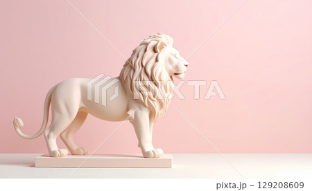 A majestic lion statue on a white background, a purebred sculpture 129208609