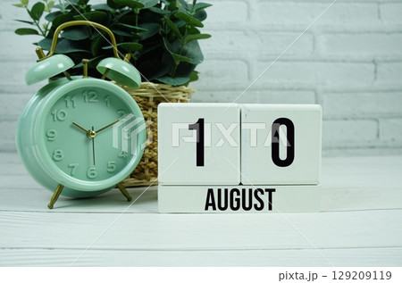 Wooden Calendar Showing the Date of August 10th. Day 10 of August month Wooden Calendar Showing the Date of August 10th. Day 10 of August month 129209119