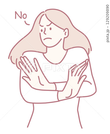 A woman gestures refusal, strongly showing her disagreement and embodying conflict in art A woman gestures refusal, strongly showing her disagreement and embodying conflict in art 129209890