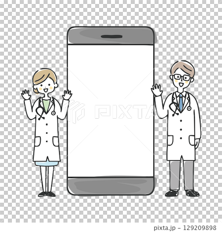 Doctor and smartphone illustration 129209898