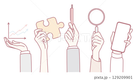 A Variety of Hands Gripping Various Tools to Generate Creative and Innovative Solutions 129209901
