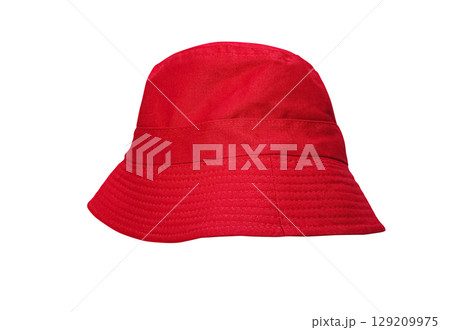 Bright red bucket hat on a white background. 129209975