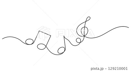 music notes curve decorate one line continuous drawing hand drawn 129210001