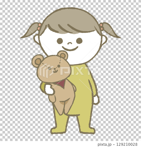 Girl holding a teddy bear, yellow Girl holding a teddy bear, yellow 129210028