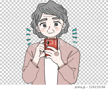 スマホ操作する高齢者女性 129210146