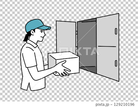 一名女送貨員將包裹送至置物櫃 129210196