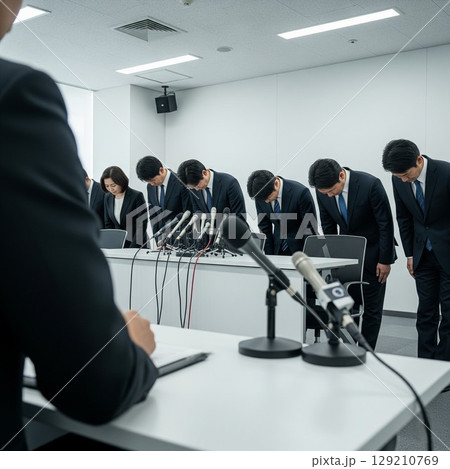(AI生成) ビジネスイメージ　会見で頭を下げる経営陣　 129210769