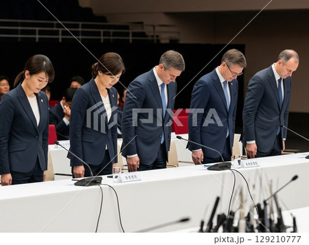 (AI生成) ビジネスイメージ　会見で頭を下げる経営陣　 129210777