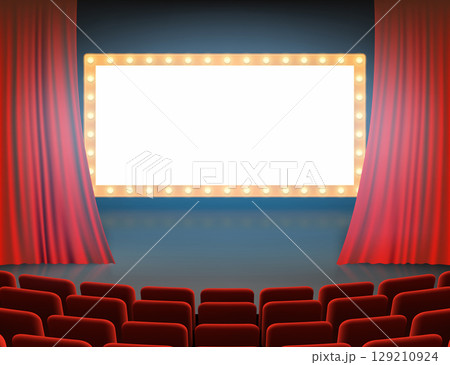Banner frame with lights on theater stag Banner frame with lights on theater stag 129210924