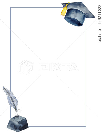 Elegant graduation frame with inkwell, feather, cap for academic celebrations. End of course. Template for certificate, diploma, invitation, card. Education concept. For university, institute, school 129211022