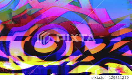 Glitch Art Swirl with Neon Pink and Blue in Retro 80s, Y2K Style Glitch Art Swirl with Neon Pink and Blue in Retro 80s, Y2K Style 129211239