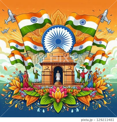 background with colorful indian flag 129211481
