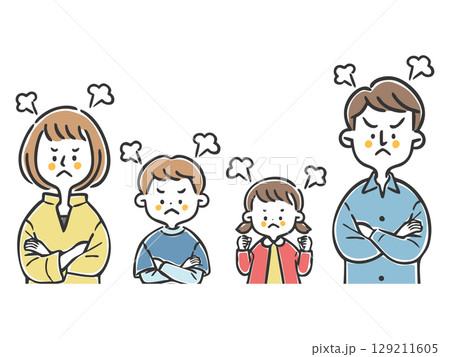 怒っている家族二世代　上半身　ベクター 129211605