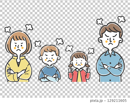 怒っている家族二世代　上半身　ベクター 129211605