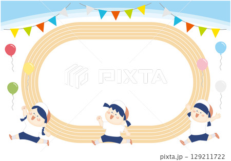 運動会の可愛い子供達のフレーム5 129211722