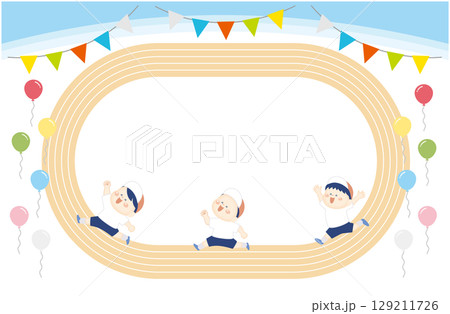運動会の可愛い子供達のフレーム9 129211726
