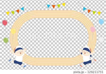 運動会の可愛い子供達のフレーム14 129211731
