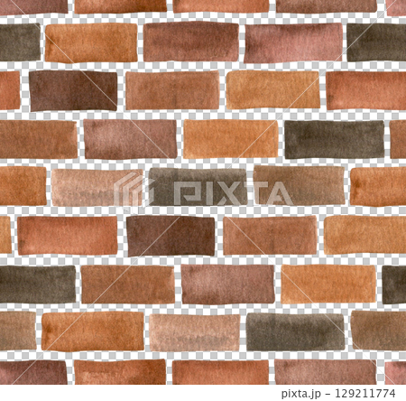 Seamless texture of brown brick wall. Watercolor illustration, pattern. Seamless texture of brown brick wall. Watercolor illustration, pattern. 129211774