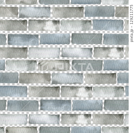 Seamless texture of gray brick wall. Watercolor illustration, pattern. Seamless texture of gray brick wall. Watercolor illustration, pattern. 129211775