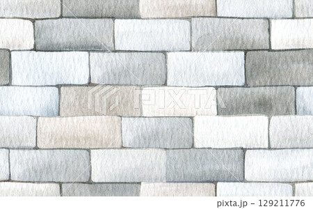 Seamless texture of gray brick wall. Watercolor illustration, pattern. 129211776