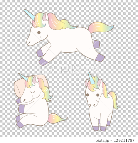 可愛的獨角獸彩色插圖集 129211787
