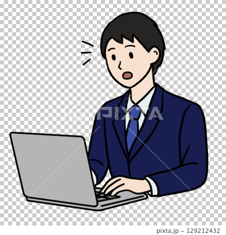 驚いた表情の男性 パソコン作業中 驚いた表情の男性 パソコン作業中 129212432