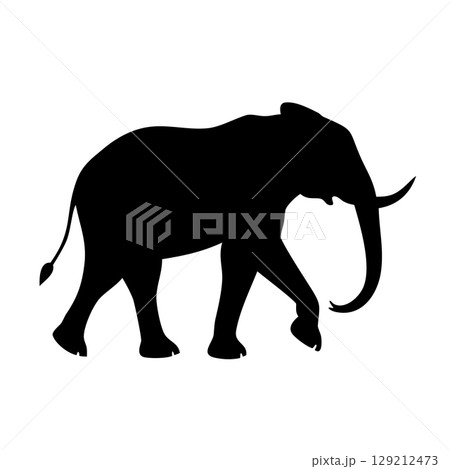 Majestic elephant silhouette walking powerfully, symbolizing strength and wisdom, perfect for nature or travel designs 129212473