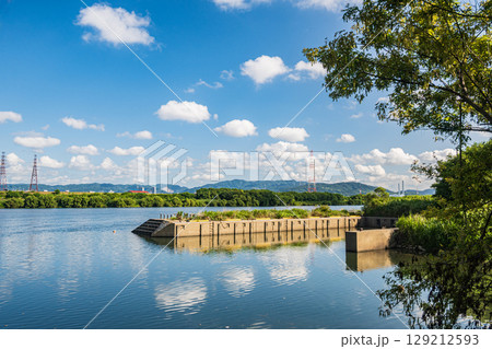 夏の淀川風景　大阪府枚方市 129212593