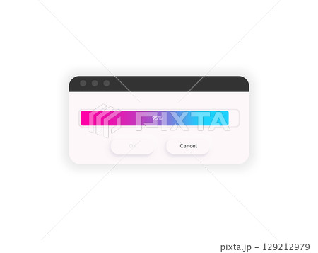 Progress bar window. Installing process line. Downloading uploading screen. 129212979