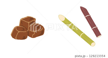 黒糖とサトウキビのイラスト　セット 129213354